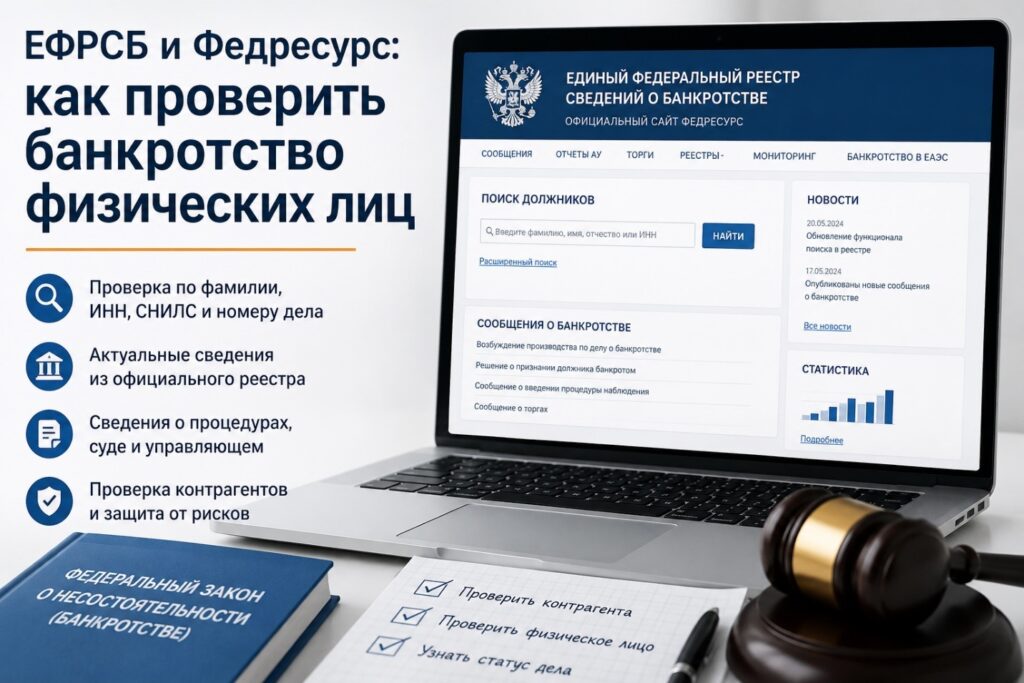 ЕФРСБ и Федресурс — проверка банкротства физических лиц через официальный реестр банкротов по фамилии, ИНН и номеру дела